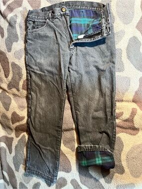 L.L. Bean Black Washed Jeans with Tartan Plaid Lining
